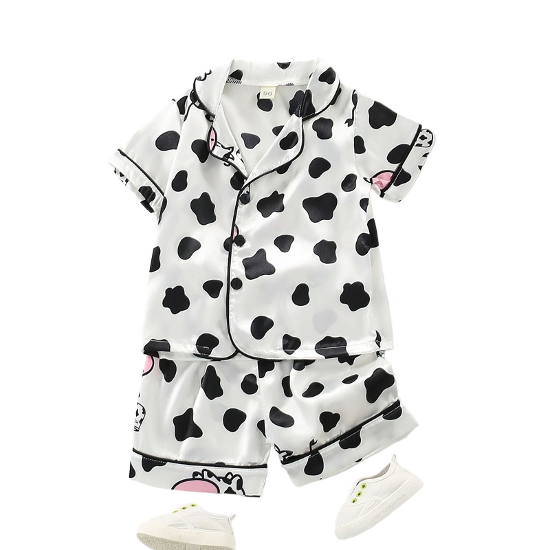 Baby Clothing Dividers - ชุดนอนเด็กชายหญิงฤดูร้อน เสื้อยืดแขนสั้นผ้าซาตินลายหมี + กางเกง ชุดนอน 2