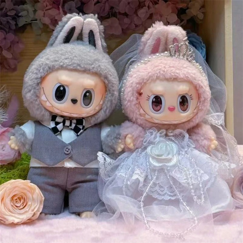 Baby Clothing Usa - ชุดแต่งงานสำหรับตุ๊กตาลาบูบู ขนาด 15-17 ซม. ชุดกระโปรงผ้าชีฟอง พร้อมรองเท้าหนัง